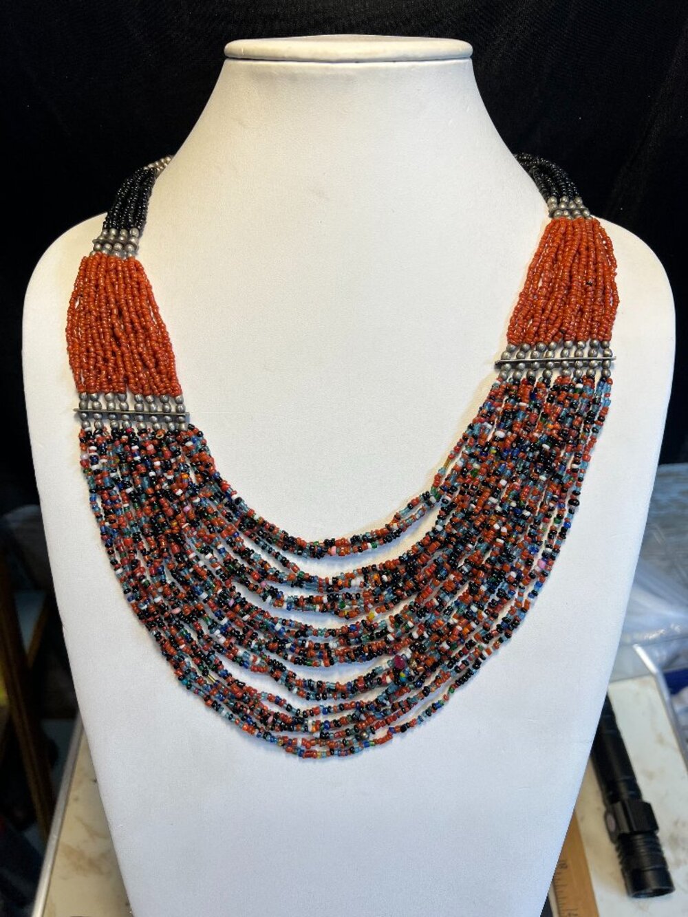 Stunning Vintage Multi-Strand Seed Bead Necklace, Silvertone